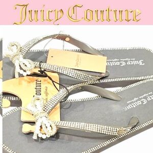 Juicy Couture Spolied Brat Rhinestone & Pearl Embellished Flip-Flop- Pewter